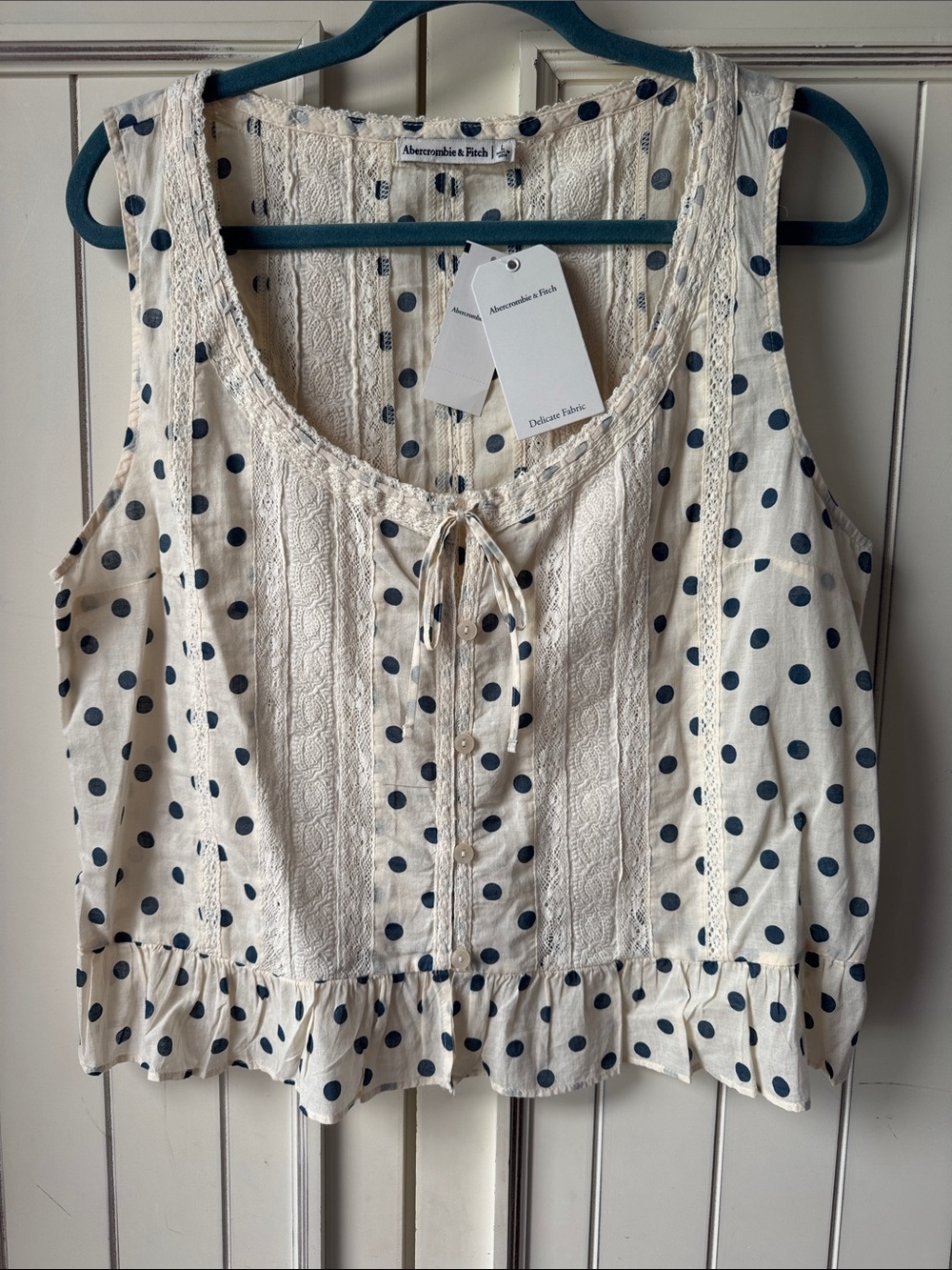 Abercrombie & Fitch Cream Polka Dot Lace-Trim Sleeveless Top
